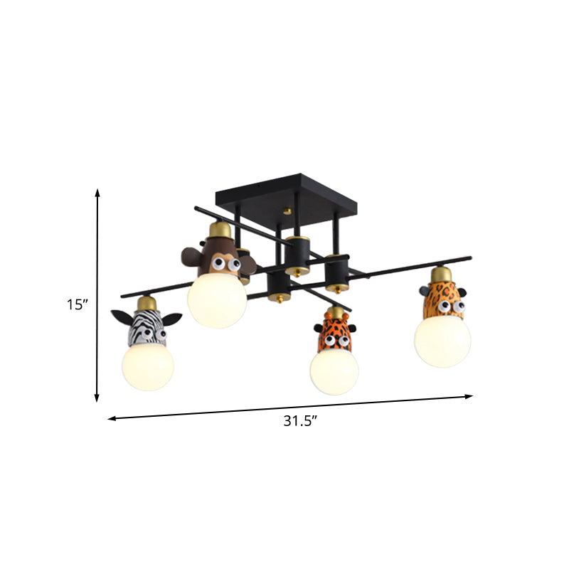 Kids Animal Metal Chandelier Lamp 4 Lights Pendant Lighting Fixture in Black for Nursery Clearhalo 'Ceiling Lights' 'Chandeliers' Lighting' options 886459