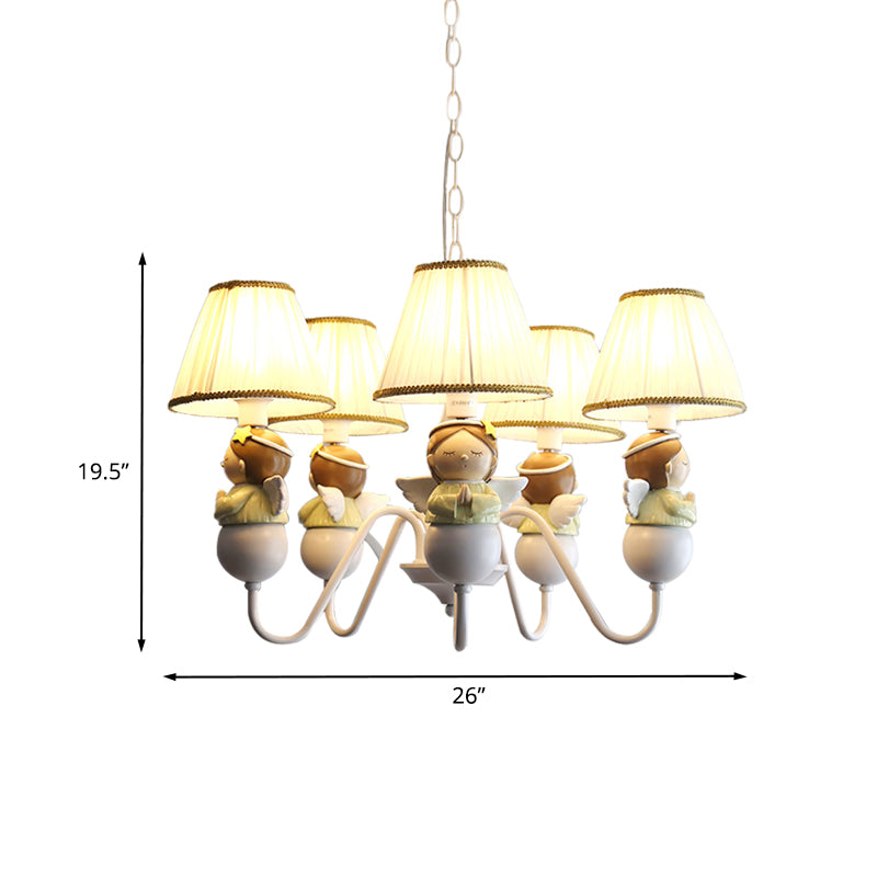 Fabric Conical Hanging Light Cartoon 5 Heads White Chandelier Lamp with Angel Decoration Clearhalo 'Ceiling Lights' 'Chandeliers' Lighting' options 886463