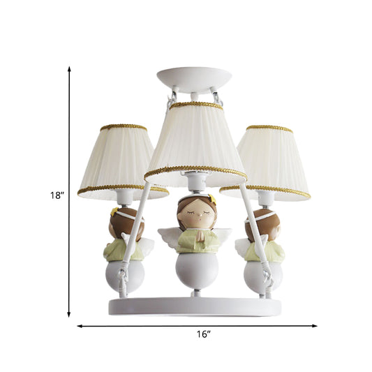 Tapered Suspension Lamp Cartoon Fabric 3 Bulbs Kids Bedroom Chandelier Light in White with Angel Design Clearhalo 'Ceiling Lights' 'Chandeliers' Lighting' options 886465