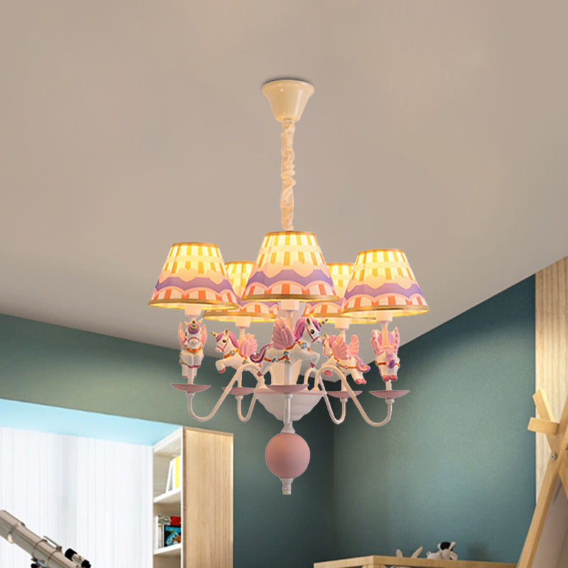 Pink/Blue Tapered Pendant Chandelier Cartoon 5 Lights Fabric Ceiling Light with Unicorn Decoration Clearhalo 'Ceiling Lights' 'Chandeliers' Lighting' options 886482