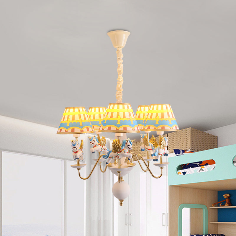 Pink/Blue Tapered Pendant Chandelier Cartoon 5 Lights Fabric Ceiling Light with Unicorn Decoration Clearhalo 'Ceiling Lights' 'Chandeliers' Lighting' options 886487