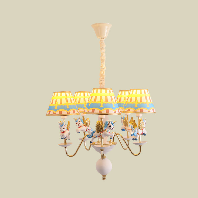 Pink/Blue Tapered Pendant Chandelier Cartoon 5 Lights Fabric Ceiling Light with Unicorn Decoration Clearhalo 'Ceiling Lights' 'Chandeliers' Lighting' options 886489