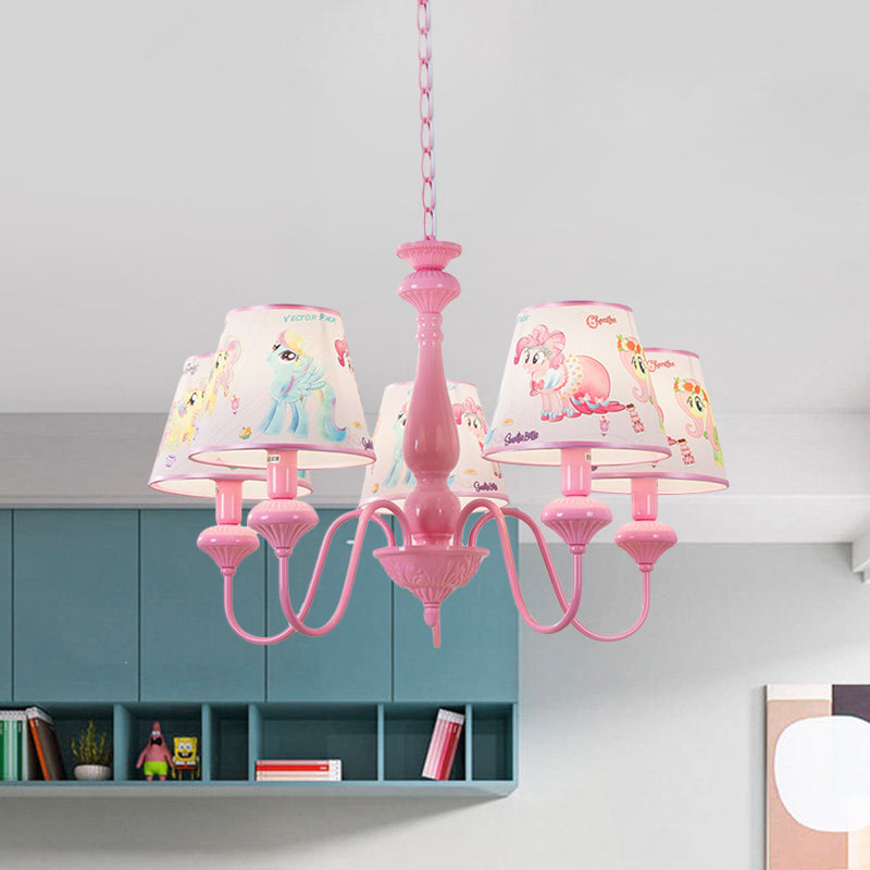 Kids 5/6-Light Hanging Chandelier Pink Barrel Suspension Pendant Light with Fabric Shade for Nursery Clearhalo 'Ceiling Lights' 'Chandeliers' Lighting' options 886490