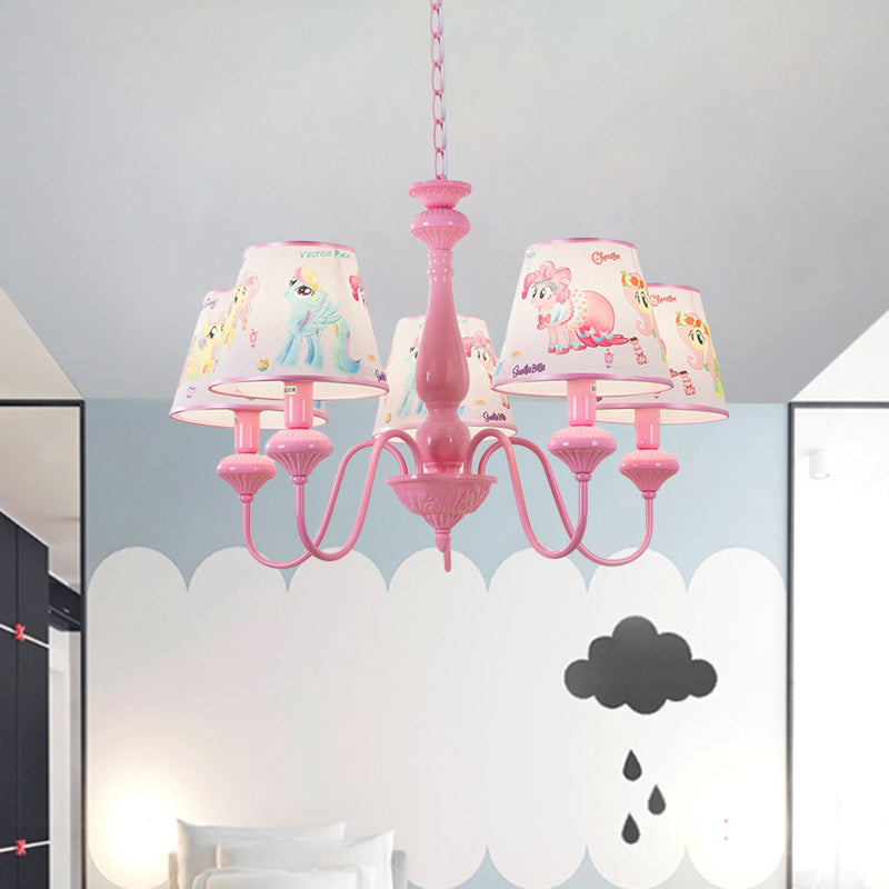 Kids 5/6-Light Hanging Chandelier Pink Barrel Suspension Pendant Light with Fabric Shade for Nursery Clearhalo 'Ceiling Lights' 'Chandeliers' Lighting' options 886491