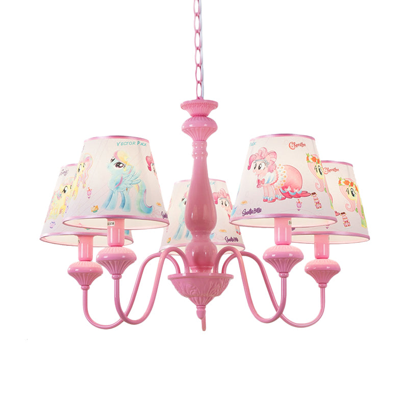 Kids 5/6-Light Hanging Chandelier Pink Barrel Suspension Pendant Light with Fabric Shade for Nursery Clearhalo 'Ceiling Lights' 'Chandeliers' Lighting' options 886492