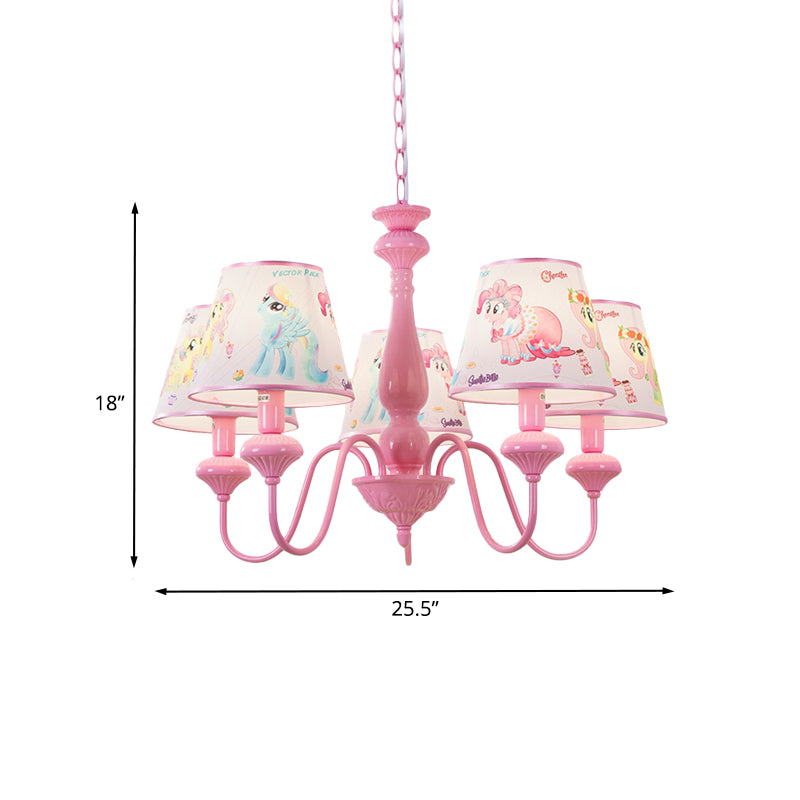 Kids 5/6-Light Hanging Chandelier Pink Barrel Suspension Pendant Light with Fabric Shade for Nursery Clearhalo 'Ceiling Lights' 'Chandeliers' Lighting' options 886493