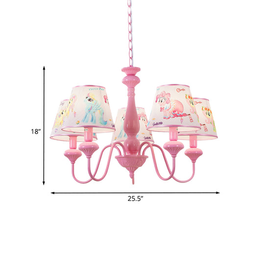 Kids 5/6-Light Hanging Chandelier Pink Barrel Suspension Pendant Light with Fabric Shade for Nursery Clearhalo 'Ceiling Lights' 'Chandeliers' Lighting' options 886493