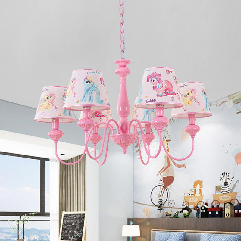 Kids 5/6-Light Hanging Chandelier Pink Barrel Suspension Pendant Light with Fabric Shade for Nursery Clearhalo 'Ceiling Lights' 'Chandeliers' Lighting' options 886494