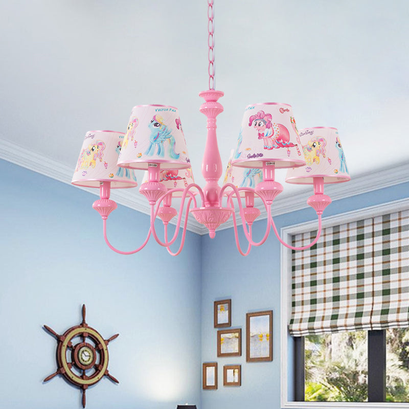 Kids 5/6-Light Hanging Chandelier Pink Barrel Suspension Pendant Light with Fabric Shade for Nursery Clearhalo 'Ceiling Lights' 'Chandeliers' Lighting' options 886495