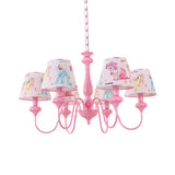 Kids 5/6-Light Hanging Chandelier Pink Barrel Suspension Pendant Light with Fabric Shade for Nursery Clearhalo 'Ceiling Lights' 'Chandeliers' Lighting' options 886496