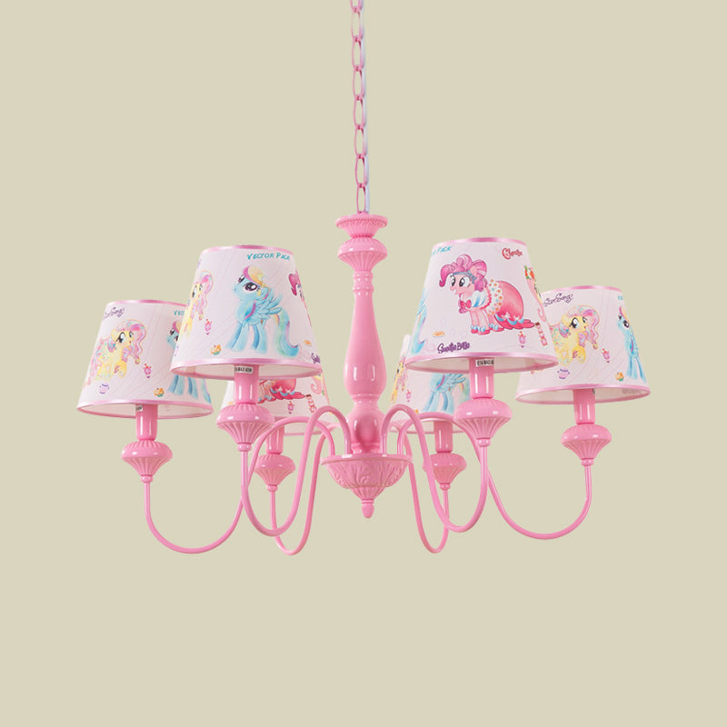 Kids 5/6-Light Hanging Chandelier Pink Barrel Suspension Pendant Light with Fabric Shade for Nursery Clearhalo 'Ceiling Lights' 'Chandeliers' Lighting' options 886497