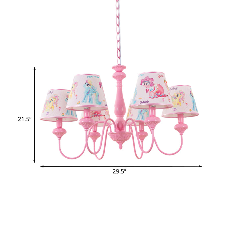 Kids 5/6-Light Hanging Chandelier Pink Barrel Suspension Pendant Light with Fabric Shade for Nursery Clearhalo 'Ceiling Lights' 'Chandeliers' Lighting' options 886498