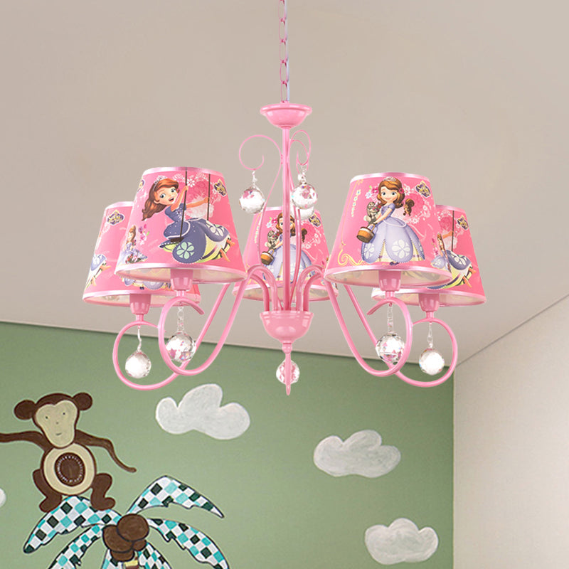 5/6 Bulbs Nursery Ceiling Chandelier Kids White/Pink Pendant Light Fixture with Bucket Fabric Shade Clearhalo 'Ceiling Lights' 'Chandeliers' Lighting' options 886499