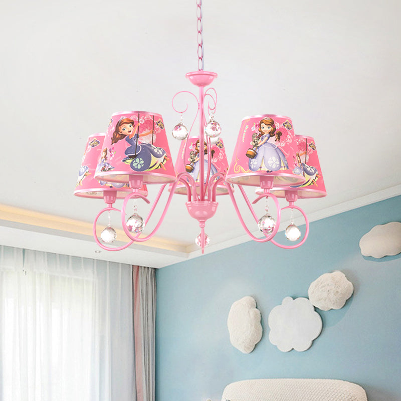 5/6 Bulbs Nursery Ceiling Chandelier Kids White/Pink Pendant Light Fixture with Bucket Fabric Shade Clearhalo 'Ceiling Lights' 'Chandeliers' Lighting' options 886500