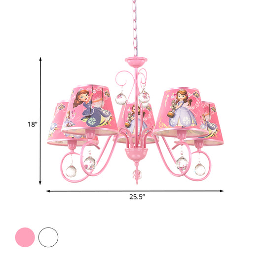 5/6 Bulbs Nursery Ceiling Chandelier Kids White/Pink Pendant Light Fixture with Bucket Fabric Shade Clearhalo 'Ceiling Lights' 'Chandeliers' Lighting' options 886502