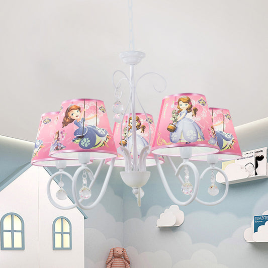 5/6 Bulbs Nursery Ceiling Chandelier Kids White/Pink Pendant Light Fixture with Bucket Fabric Shade Clearhalo 'Ceiling Lights' 'Chandeliers' Lighting' options 886503