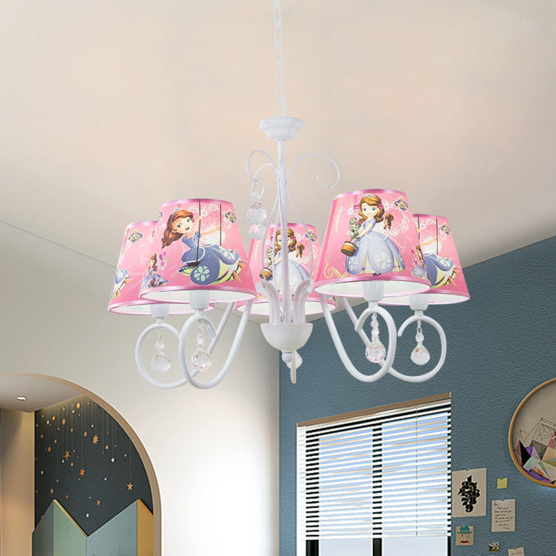 5/6 Bulbs Nursery Ceiling Chandelier Kids White/Pink Pendant Light Fixture with Bucket Fabric Shade Clearhalo 'Ceiling Lights' 'Chandeliers' Lighting' options 886504