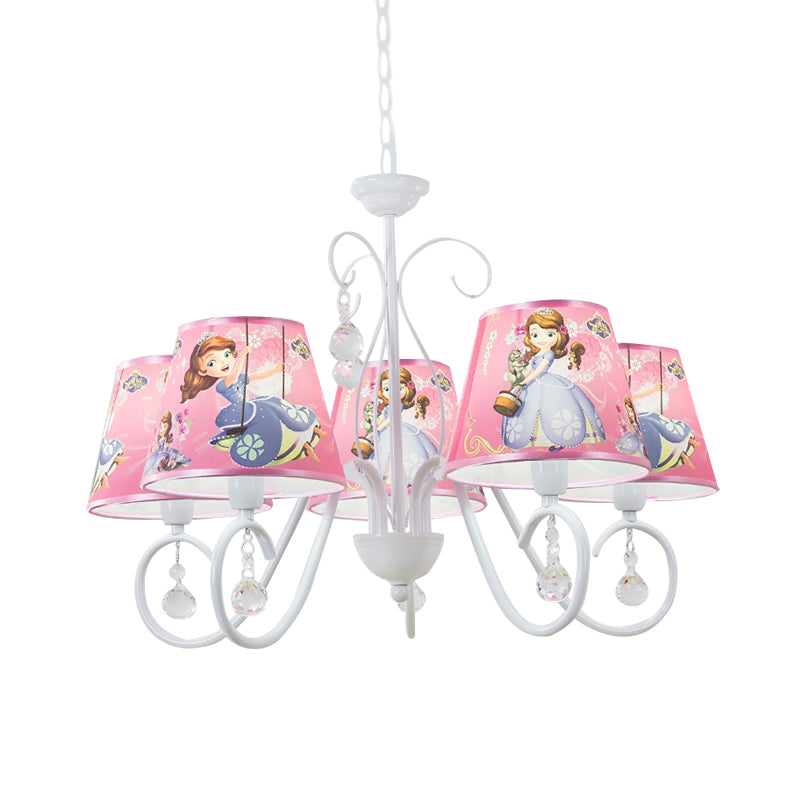 5/6 Bulbs Nursery Ceiling Chandelier Kids White/Pink Pendant Light Fixture with Bucket Fabric Shade Clearhalo 'Ceiling Lights' 'Chandeliers' Lighting' options 886505