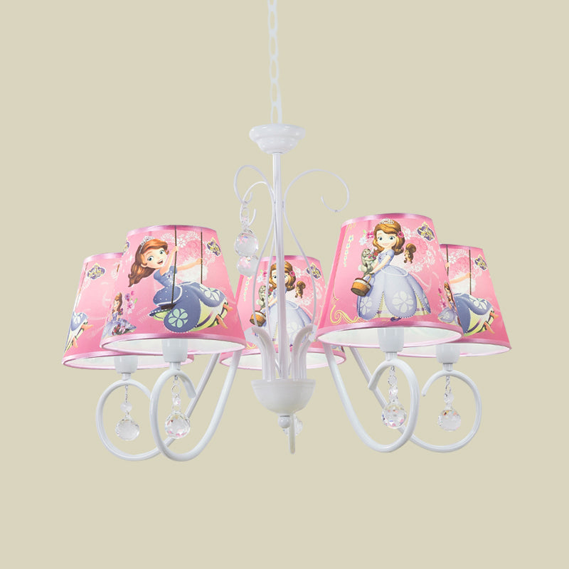 5/6 Bulbs Nursery Ceiling Chandelier Kids White/Pink Pendant Light Fixture with Bucket Fabric Shade Clearhalo 'Ceiling Lights' 'Chandeliers' Lighting' options 886506