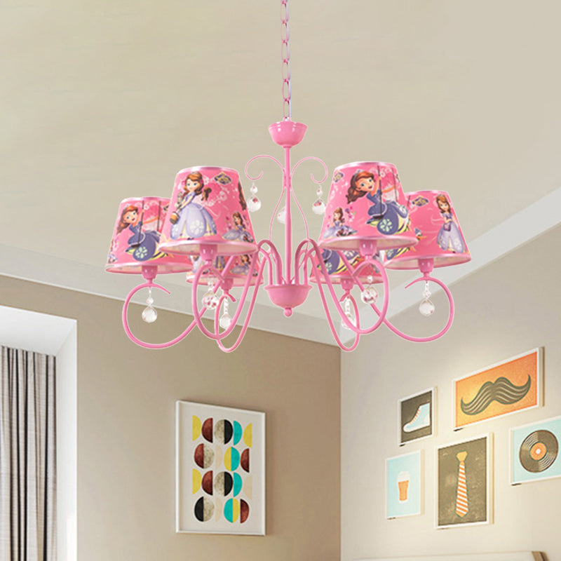 5/6 Bulbs Nursery Ceiling Chandelier Kids White/Pink Pendant Light Fixture with Bucket Fabric Shade Clearhalo 'Ceiling Lights' 'Chandeliers' Lighting' options 886508