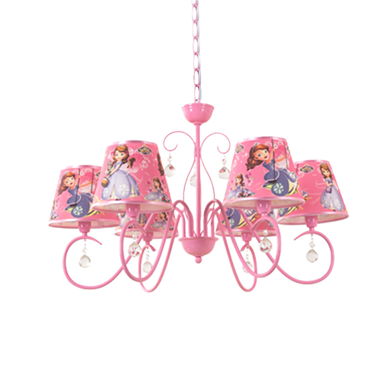 5/6 Bulbs Nursery Ceiling Chandelier Kids White/Pink Pendant Light Fixture with Bucket Fabric Shade Clearhalo 'Ceiling Lights' 'Chandeliers' Lighting' options 886510