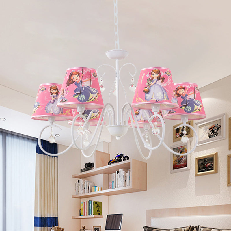 5/6 Bulbs Nursery Ceiling Chandelier Kids White/Pink Pendant Light Fixture with Bucket Fabric Shade Clearhalo 'Ceiling Lights' 'Chandeliers' Lighting' options 886512