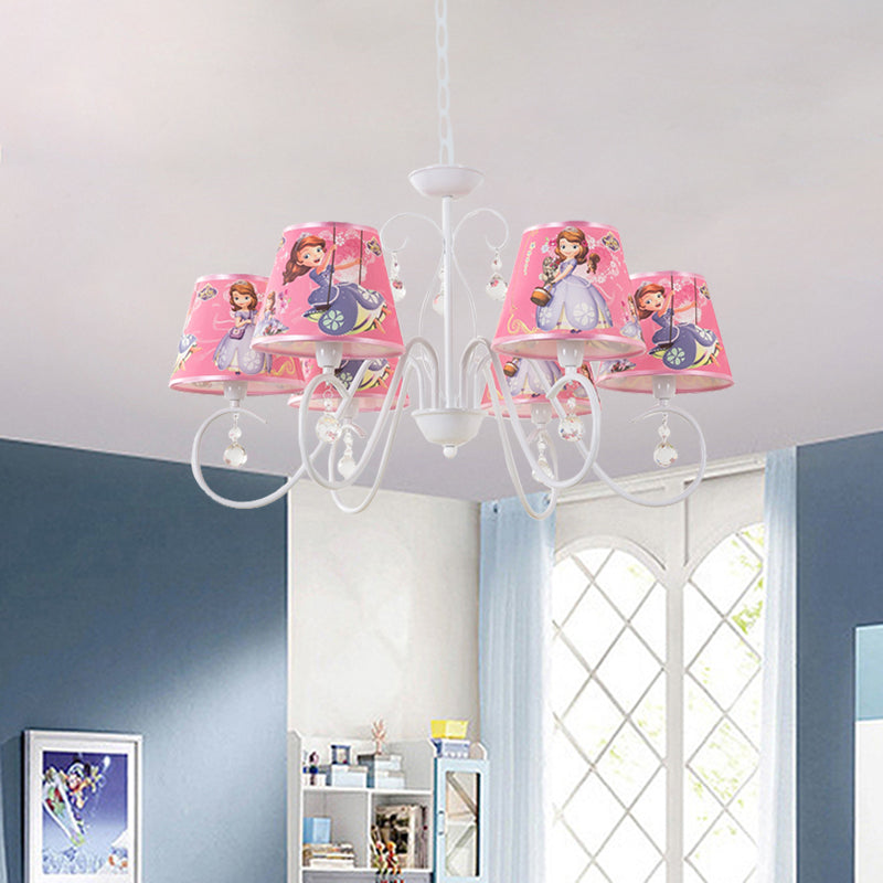 5/6 Bulbs Nursery Ceiling Chandelier Kids White/Pink Pendant Light Fixture with Bucket Fabric Shade Clearhalo 'Ceiling Lights' 'Chandeliers' Lighting' options 886513