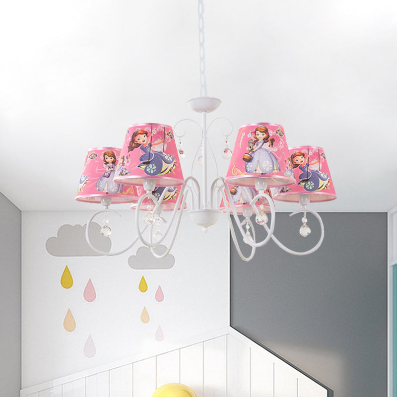 5/6 Bulbs Nursery Ceiling Chandelier Kids White/Pink Pendant Light Fixture with Bucket Fabric Shade Clearhalo 'Ceiling Lights' 'Chandeliers' Lighting' options 886514