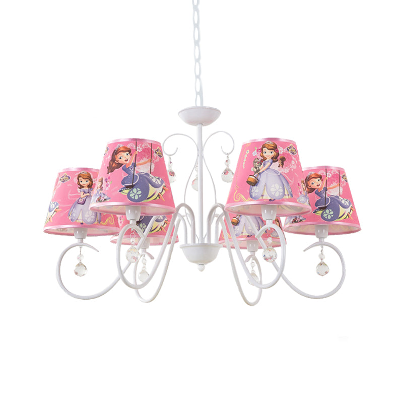 5/6 Bulbs Nursery Ceiling Chandelier Kids White/Pink Pendant Light Fixture with Bucket Fabric Shade Clearhalo 'Ceiling Lights' 'Chandeliers' Lighting' options 886515