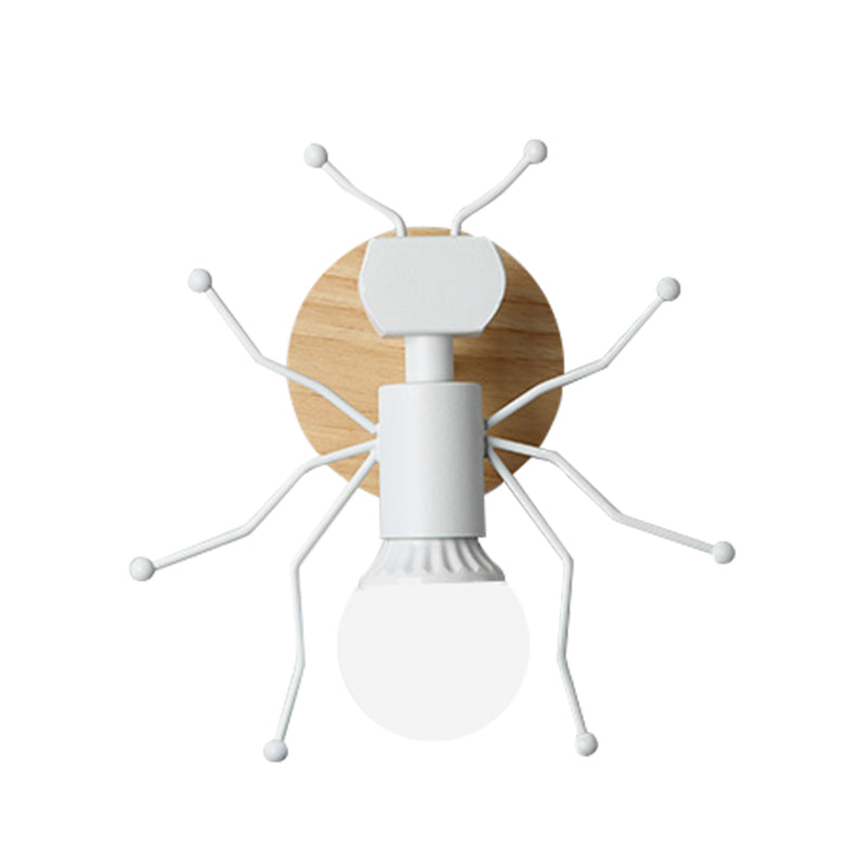 Ant Metal Sconce Wall Light Nordic 1 Bulb Grey/White/Green Wall Lighting Fixture with Wood Backplate Clearhalo 'Wall Lamps & Sconces' 'Wall Lights' Lighting' 886549