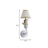 Fabric Barrel Wall Light Fixture Cartoon 1-Head White Wall Sconce Lamp with Resin Angel Design Clearhalo 'Wall Lamps & Sconces' 'Wall Lights' Lighting' 886557