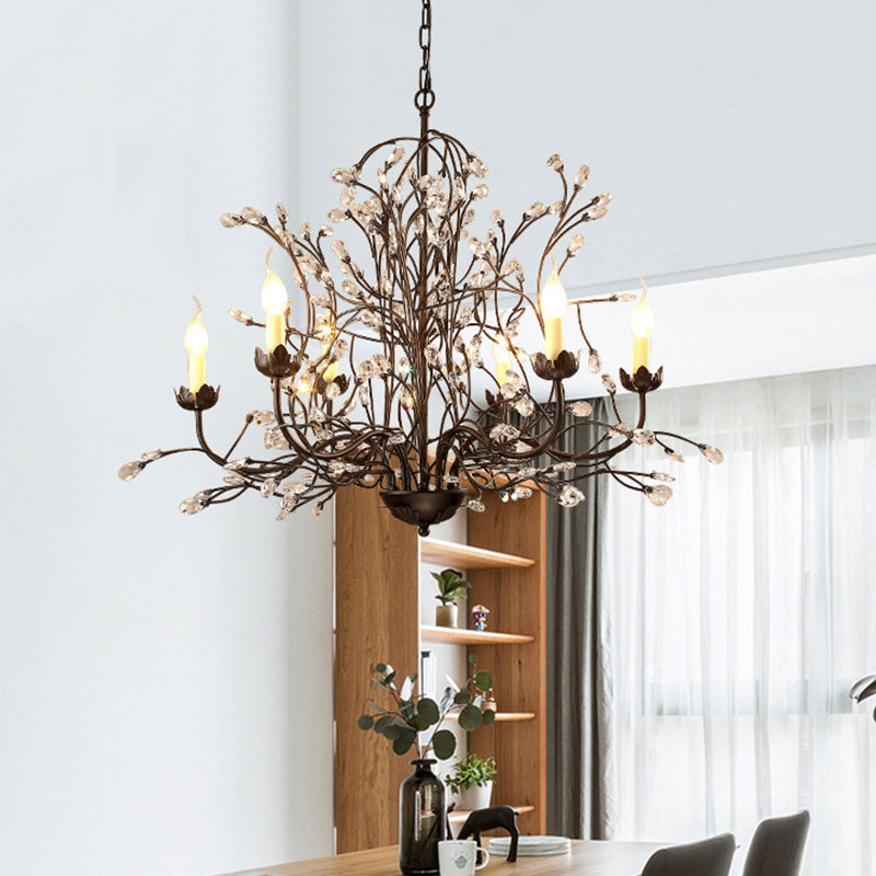 Black Candlestick Chandelier Lighting Traditional Crystal 6 Lights Bedroom Ceiling Lamp with Branch Design Clearhalo 'Ceiling Lights' 'Chandeliers' Lighting' options 886582