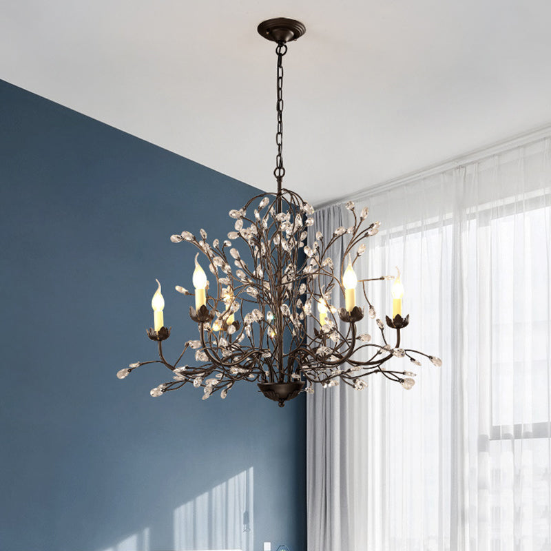 Black Candlestick Chandelier Lighting Traditional Crystal 6 Lights Bedroom Ceiling Lamp with Branch Design Clearhalo 'Ceiling Lights' 'Chandeliers' Lighting' options 886583