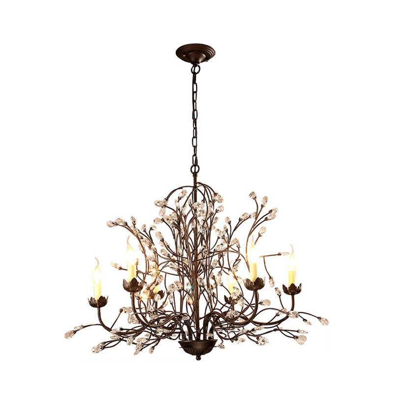 Black Candlestick Chandelier Lighting Traditional Crystal 6 Lights Bedroom Ceiling Lamp with Branch Design Clearhalo 'Ceiling Lights' 'Chandeliers' Lighting' options 886584