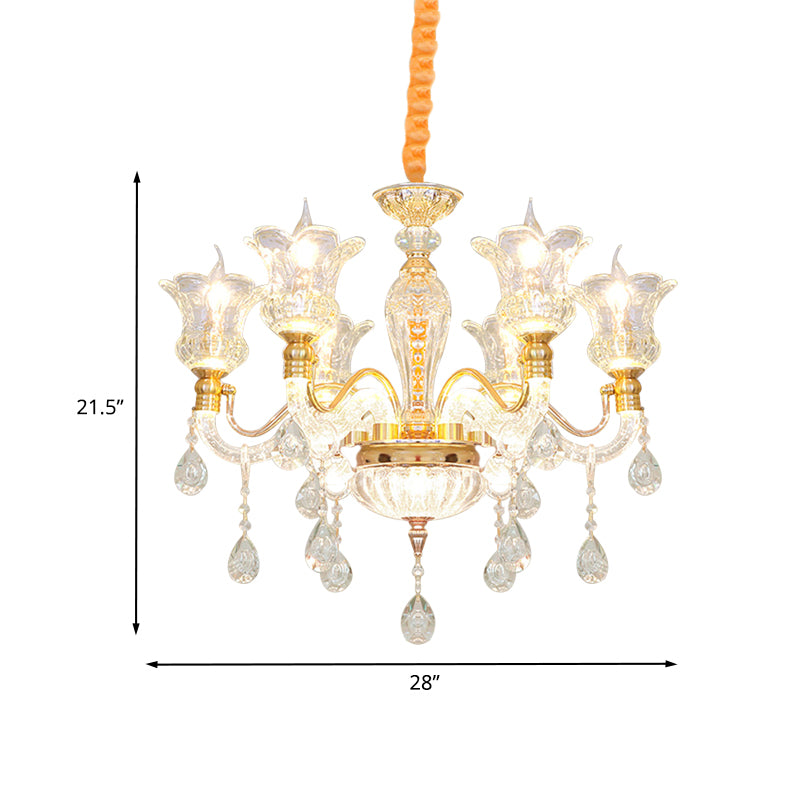 Blossom Clear Glass Ceiling Lamp Modern 6 Bulbs Bedroom Chandelier in Gold with Crystal Drop Clearhalo 'Ceiling Lights' 'Chandeliers' 'Modern Chandeliers' 'Modern' Lighting' 886597