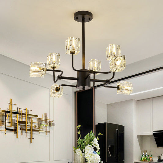 Cubic Kitchen Semi Flush Mount Modern Clear Crystal Block 8 Heads Black Ceiling Light Fixture Black Clearhalo 'Ceiling Lights' 'Close To Ceiling Lights' 'Close to ceiling' 'Semi-flushmount' Lighting' 886614