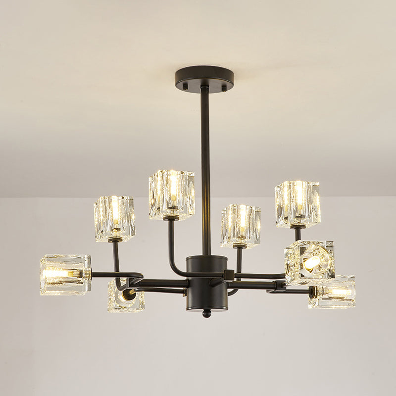 Cubic Kitchen Semi Flush Mount Modern Clear Crystal Block 8 Heads Black Ceiling Light Fixture Clearhalo 'Ceiling Lights' 'Close To Ceiling Lights' 'Close to ceiling' 'Semi-flushmount' Lighting' 886616