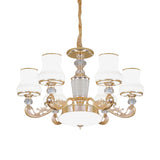 6-Head Milk Glass Hanging Chandelier Modern Gold Carved Arm Bedroom Crystal Pendant Clearhalo 'Ceiling Lights' 'Chandeliers' 'Modern Chandeliers' 'Modern' Lighting' 886620