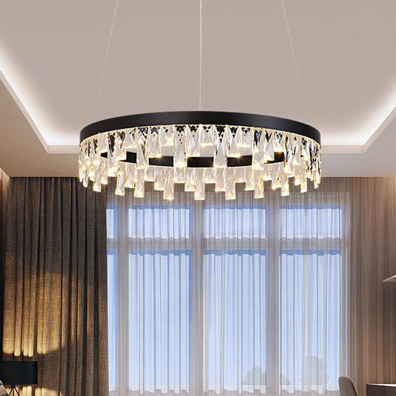 LED Chandelier Pendant Light Modern Loop Cut Crystal Down Lighting in Black for Bedroom Black Clearhalo 'Ceiling Lights' 'Chandeliers' 'Modern Chandeliers' 'Modern' Lighting' 886622