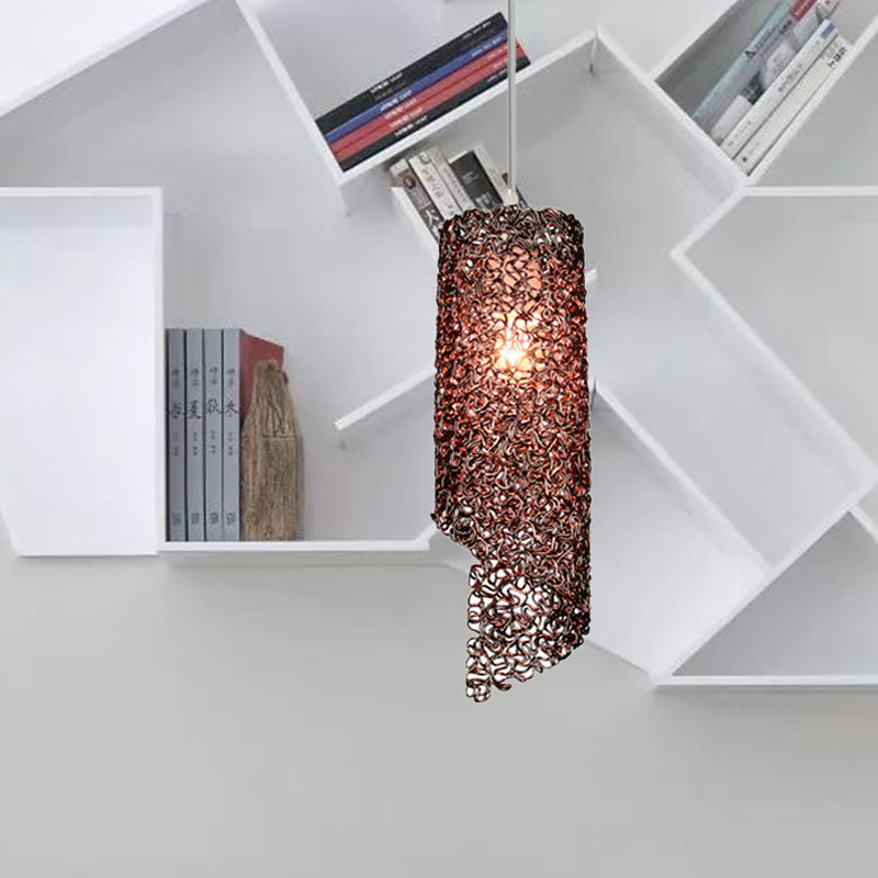 Silver/Brown/Blue Finish Cylinder Hanging Light Contemporary 1-Light Aluminum Wire Pendant Ceiling Lamp Brown Clearhalo 'Ceiling Lights' 'Modern Pendants' 'Modern' 'Pendant Lights' 'Pendants' Lighting' 886654