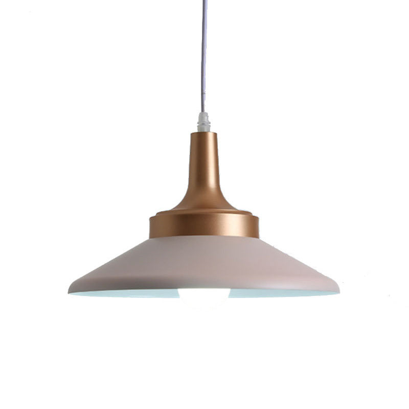 Saucer Shape Suspension Light Minimal Metal 1-Head Pink Finish Ceiling Hang Fixture, 12"/14" Width Clearhalo 'Ceiling Lights' 'Modern Pendants' 'Modern' 'Pendant Lights' 'Pendants' Lighting' 886671