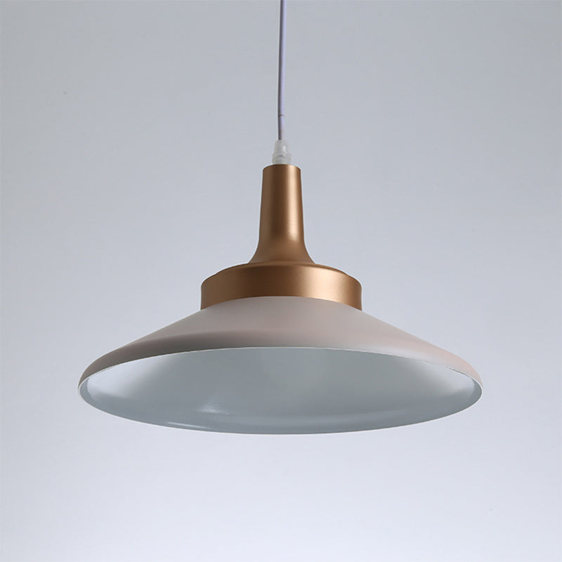 Saucer Shape Suspension Light Minimal Metal 1-Head Pink Finish Ceiling Hang Fixture, 12"/14" Width Clearhalo 'Ceiling Lights' 'Modern Pendants' 'Modern' 'Pendant Lights' 'Pendants' Lighting' 886672