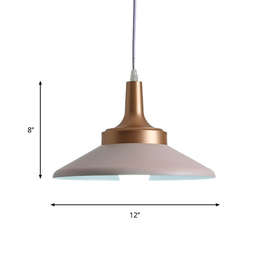 Saucer Shape Suspension Light Minimal Metal 1-Head Pink Finish Ceiling Hang Fixture, 12"/14" Width Clearhalo 'Ceiling Lights' 'Modern Pendants' 'Modern' 'Pendant Lights' 'Pendants' Lighting' 886673