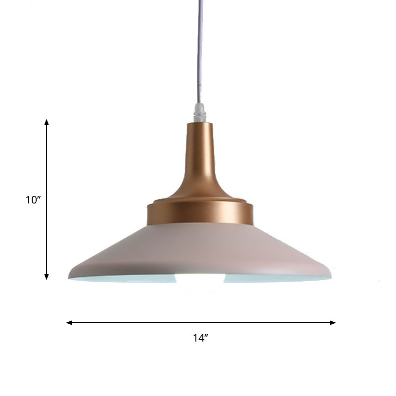 Saucer Shape Suspension Light Minimal Metal 1-Head Pink Finish Ceiling Hang Fixture, 12"/14" Width Clearhalo 'Ceiling Lights' 'Modern Pendants' 'Modern' 'Pendant Lights' 'Pendants' Lighting' 886674