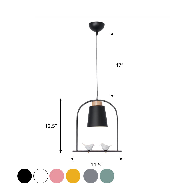 Bird Cage Shape Metal Down Lighting Macaron 1 Head White/Black/Grey Finish Pendulum Lamp with Small Barrel Shade Clearhalo 'Ceiling Lights' 'Modern Pendants' 'Modern' 'Pendant Lights' 'Pendants' Lighting' 886678