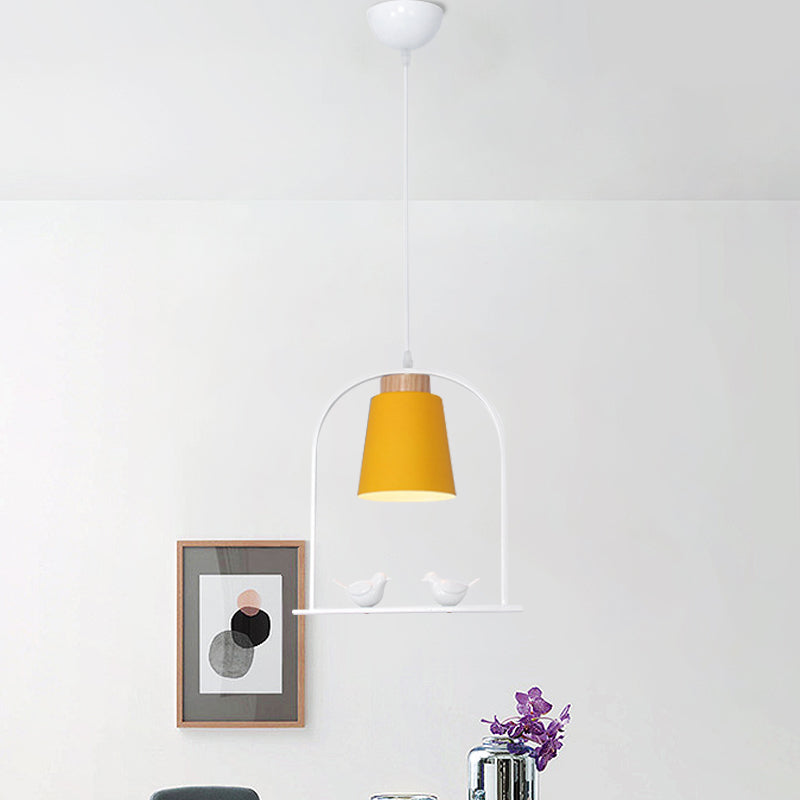 Bird Cage Shape Metal Down Lighting Macaron 1 Head White/Black/Grey Finish Pendulum Lamp with Small Barrel Shade Clearhalo 'Ceiling Lights' 'Modern Pendants' 'Modern' 'Pendant Lights' 'Pendants' Lighting' 886688