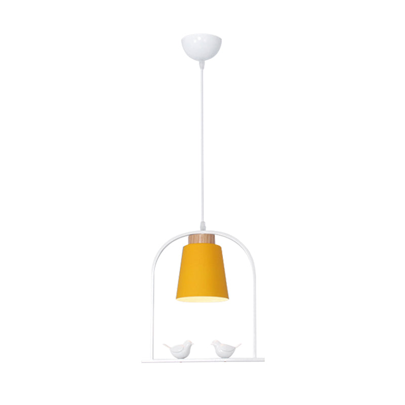 Bird Cage Shape Metal Down Lighting Macaron 1 Head White/Black/Grey Finish Pendulum Lamp with Small Barrel Shade Clearhalo 'Ceiling Lights' 'Modern Pendants' 'Modern' 'Pendant Lights' 'Pendants' Lighting' 886690