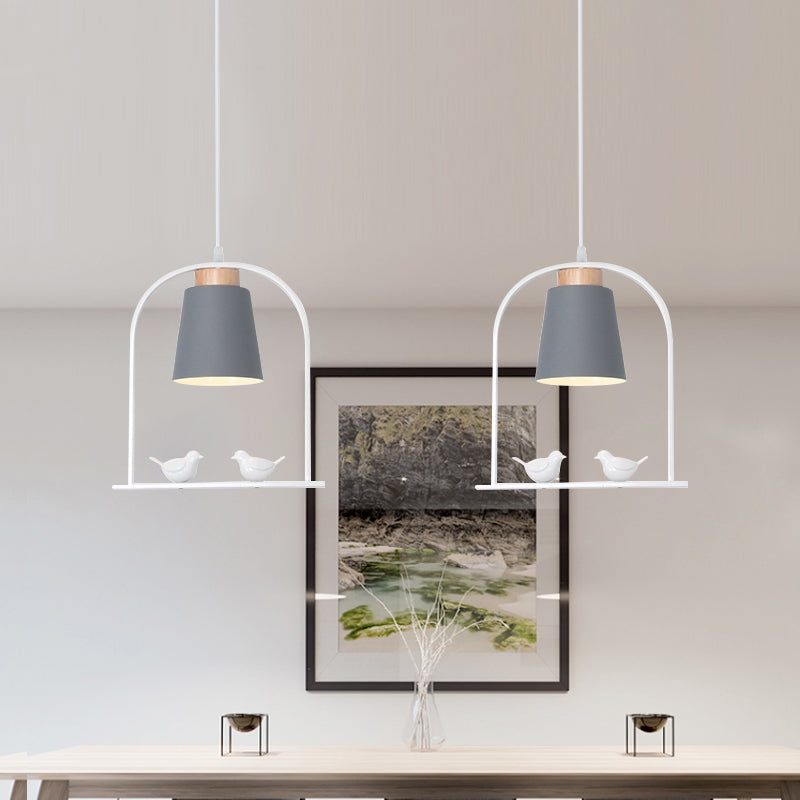 Bird Cage Shape Metal Down Lighting Macaron 1 Head White/Black/Grey Finish Pendulum Lamp with Small Barrel Shade Clearhalo 'Ceiling Lights' 'Modern Pendants' 'Modern' 'Pendant Lights' 'Pendants' Lighting' 886691