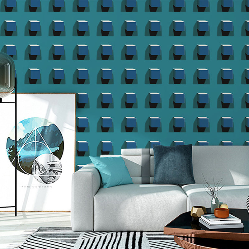 3D Visual Cube Wallpaper Contemporary Wall Decor 33' by 20.5" Non-Pasted Blue Clearhalo 'Wall Decor' 'Wallpaper' 886906