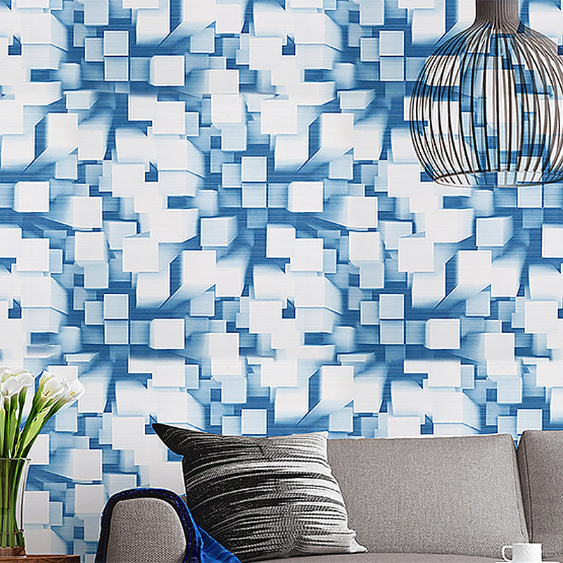 Water-Resistant Overlapped Cube Wallpaper Non-Pasted 3D Print PVC Wall Decor Blue Clearhalo 'Wall Decor' 'Wallpaper' 886916